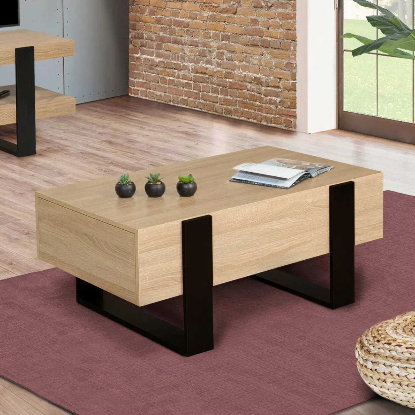 Table de salon style industriel avec tiroirs*IDMarket Hot