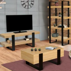 Table de salon style industriel avec tiroirs*IDMarket Hot