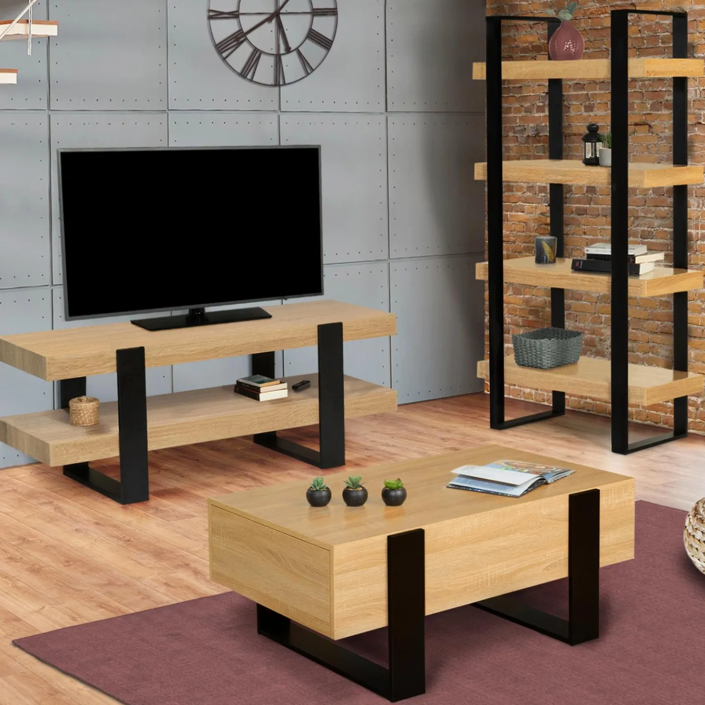 Table de salon style industriel avec tiroirs*IDMarket Hot