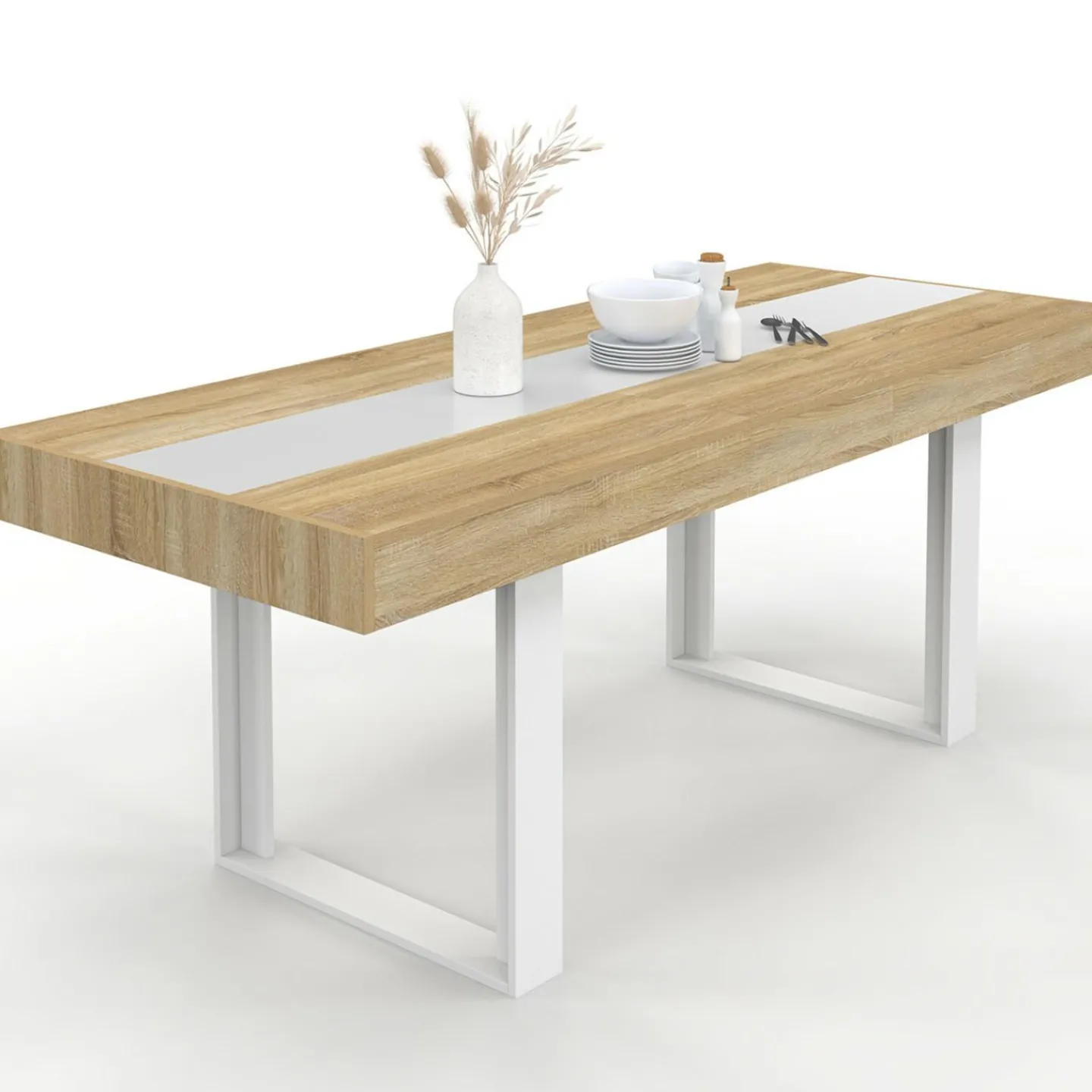 Table extensible 6 à 10 personnes bois et blanc*IDMarket Hot