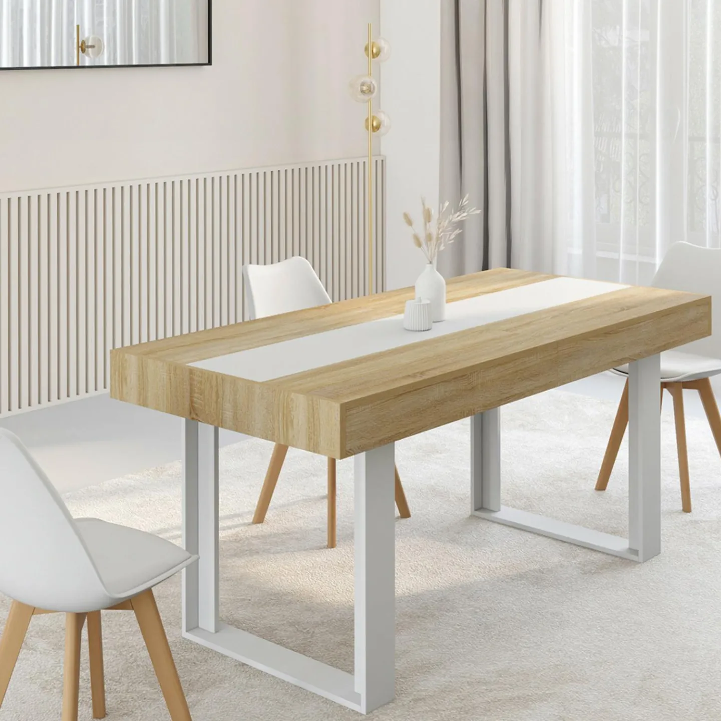 Table extensible 6 à 10 personnes bois et blanc*IDMarket Hot