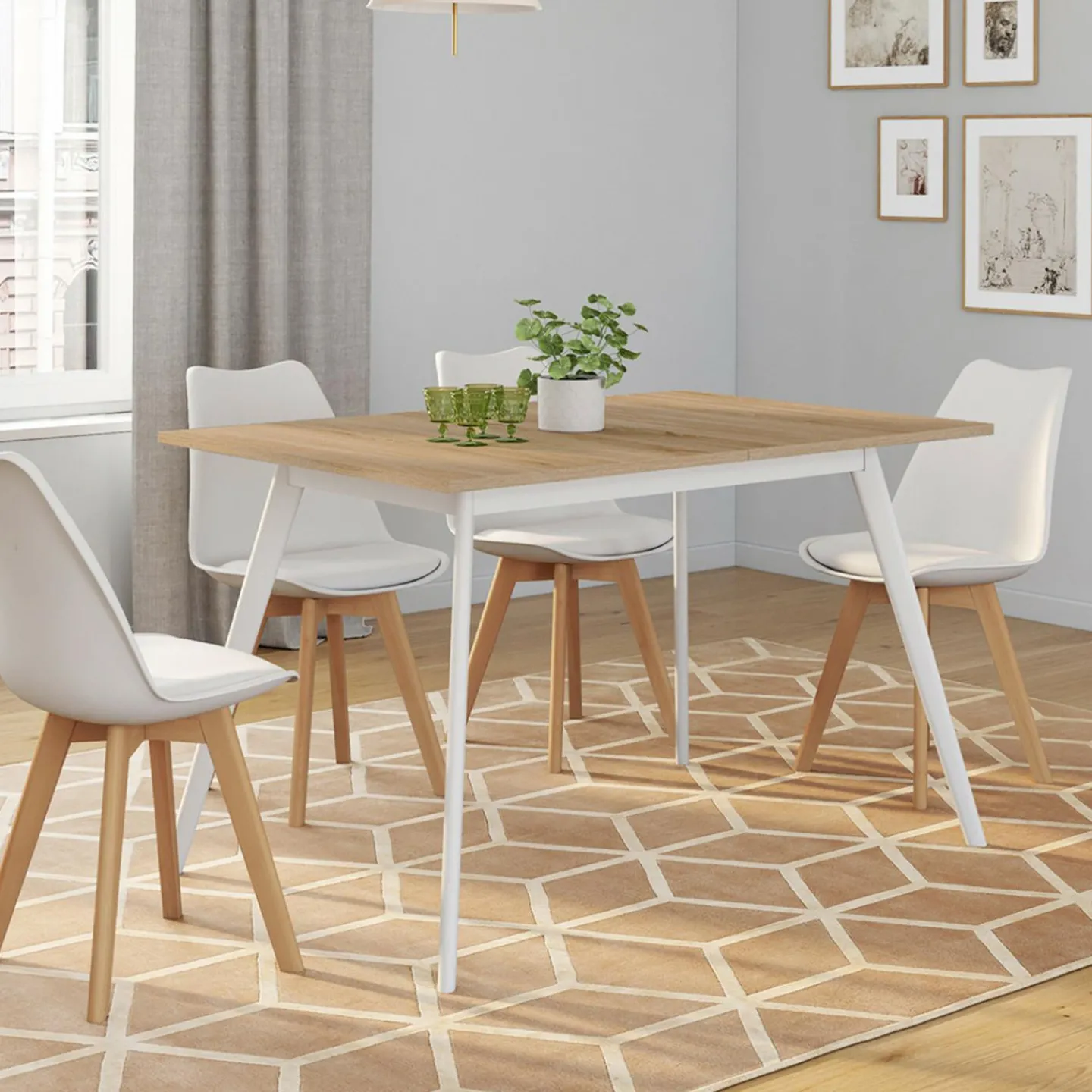 Table extensible scandinave bois et pieds blancs*IDMarket Hot