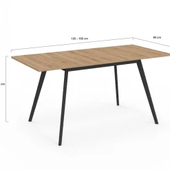 Table extensible scandinave plateau bois pieds noirs 120-160 cm*IDMarket Hot
