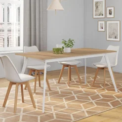 Table extensible scandinave plateau bois pieds blancs 160-200cm*IDMarket