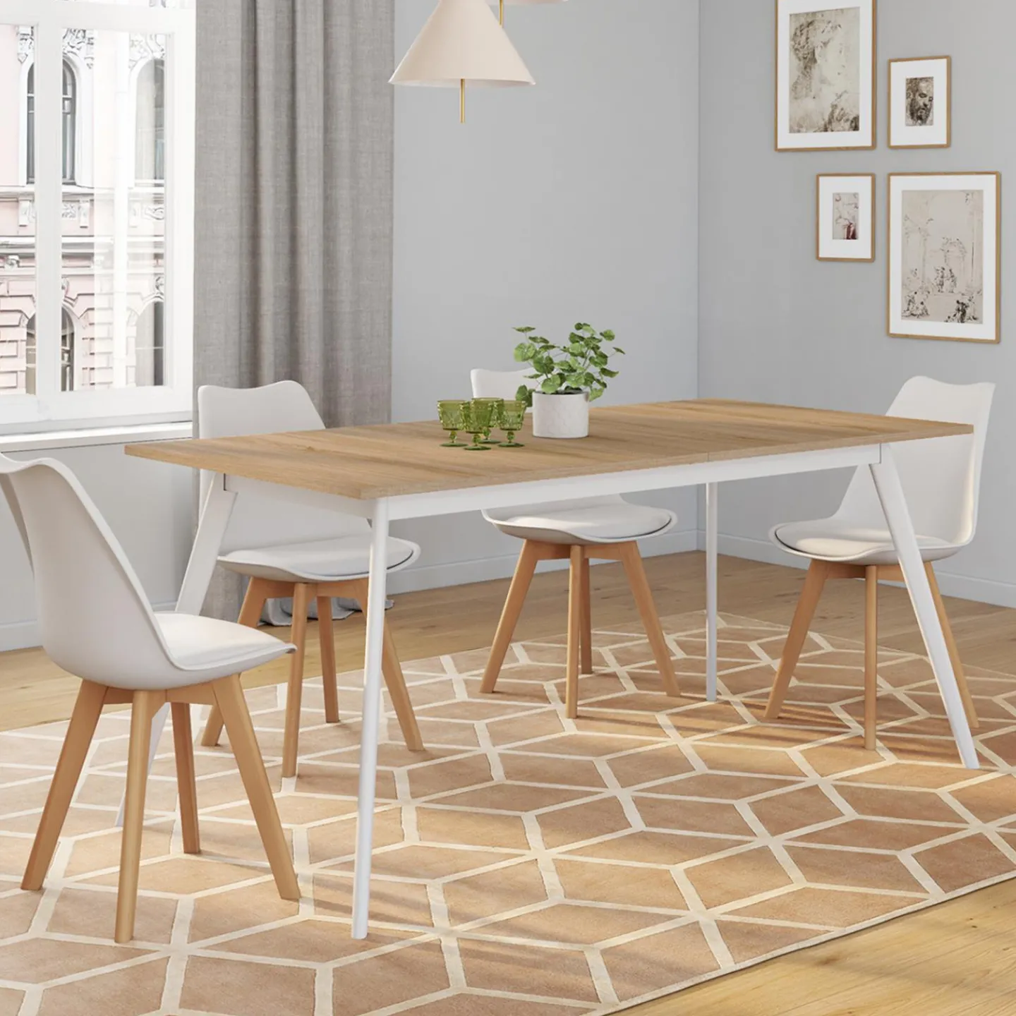 Table extensible scandinave plateau bois pieds blancs 160-200cm*IDMarket