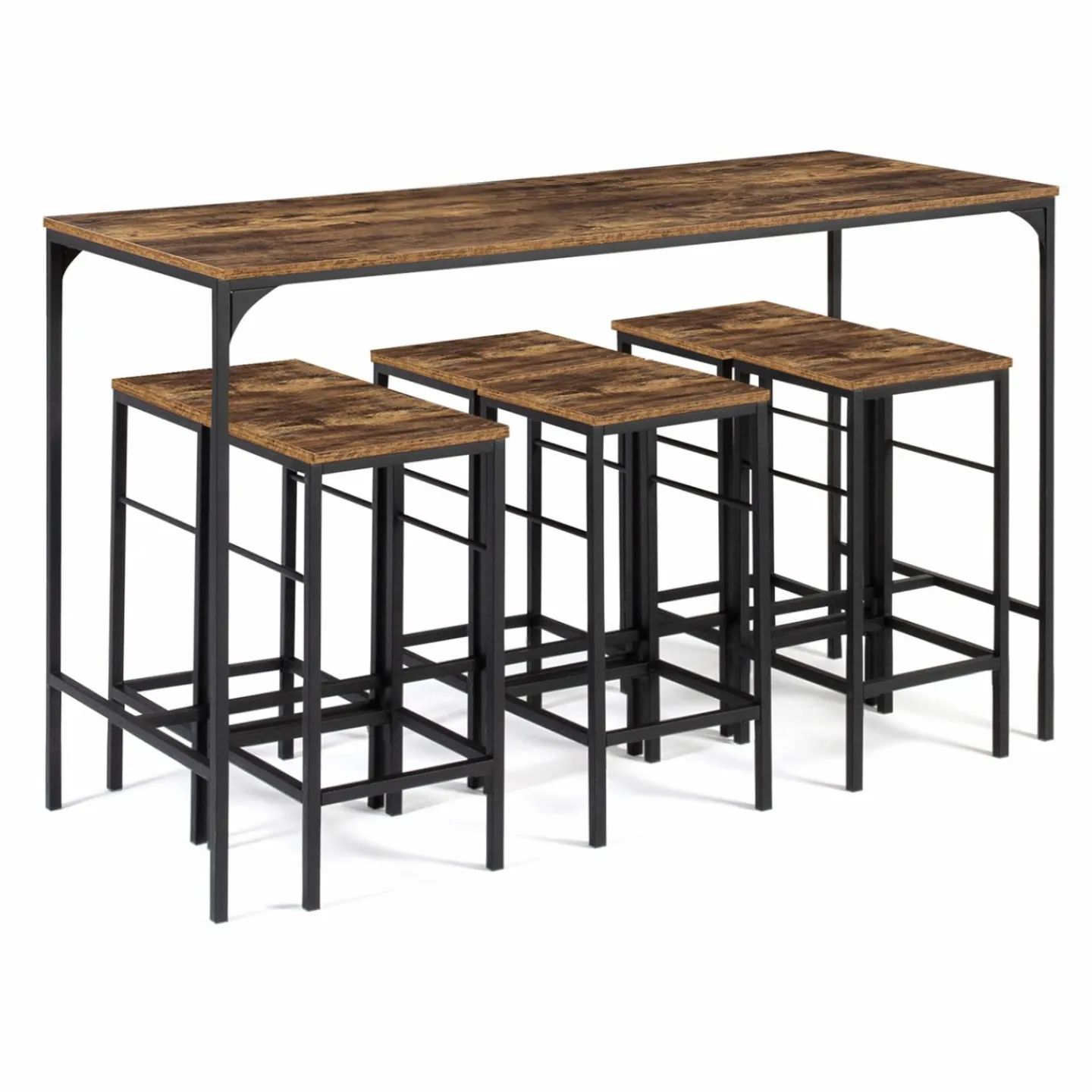 Table haute avec 6 tabourets bois effet vieilli*IDMarket