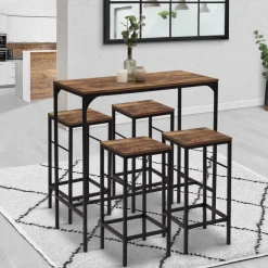 Table haute avec 4 tabourets bois effet vieilli*IDMarket Discount