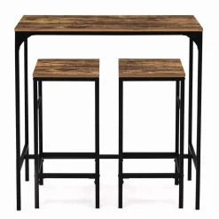 Table haute avec 2 tabourets bois effet vieilli*IDMarket Clearance