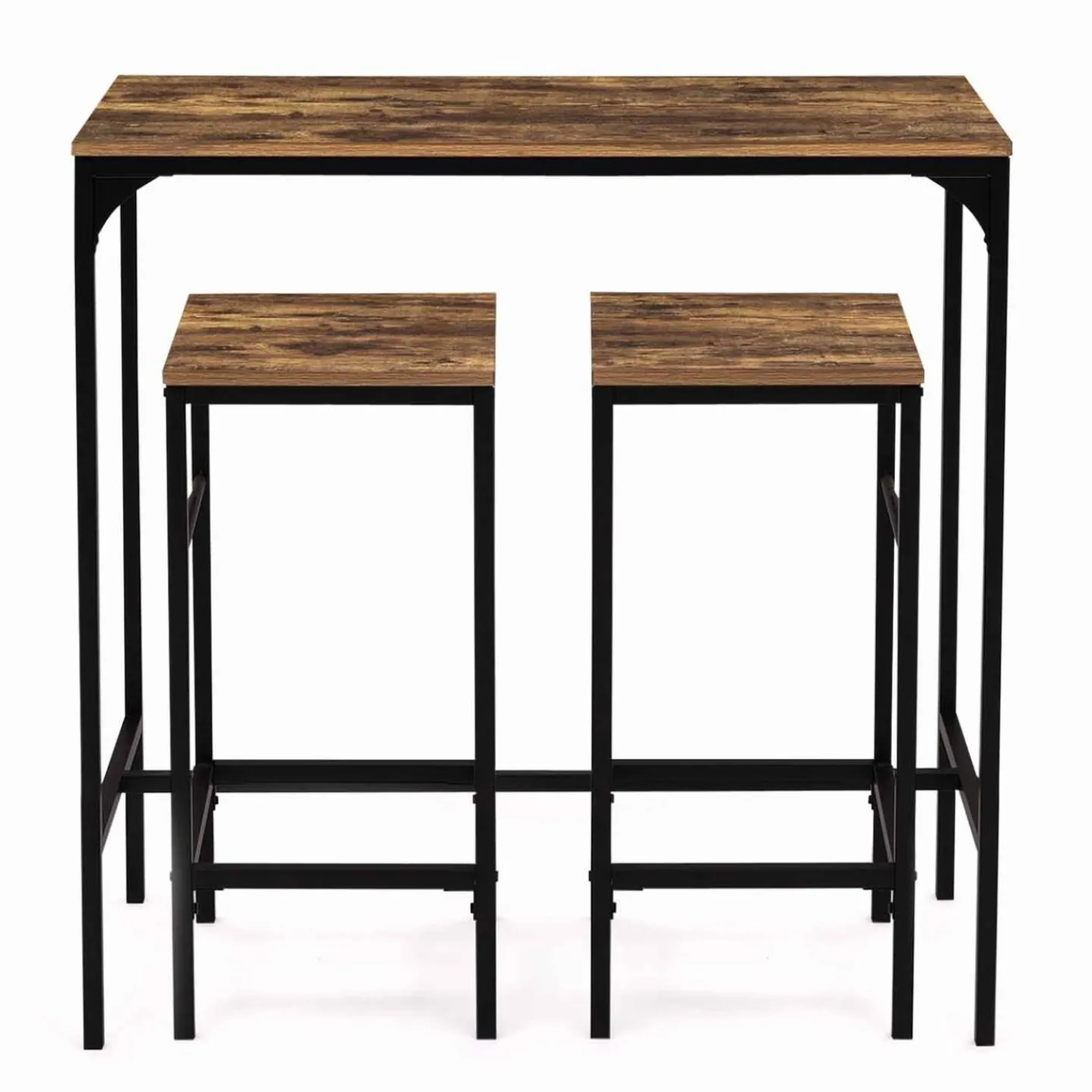 Table haute avec 2 tabourets bois effet vieilli*IDMarket Clearance