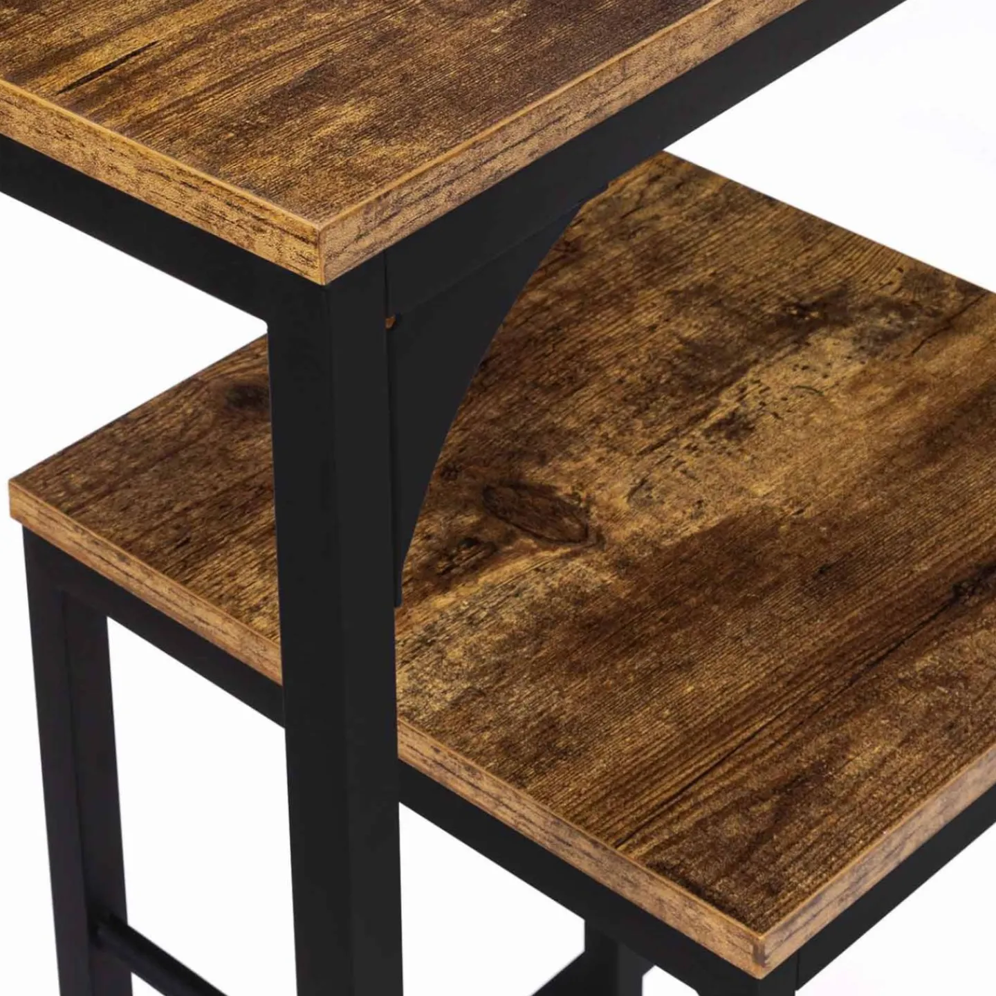 Table haute avec 2 tabourets bois effet vieilli*IDMarket Clearance
