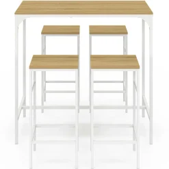 Table haute avec 4 tabourets métal blanc et bois style industriel*IDMarket Outlet
