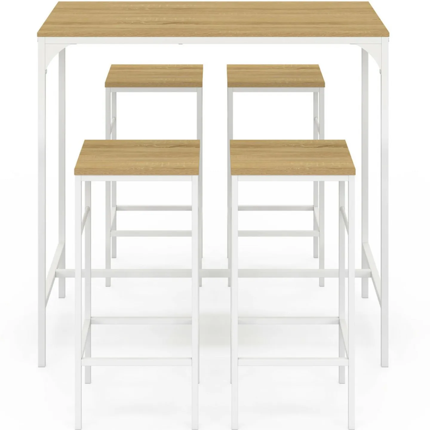Table haute avec 4 tabourets métal blanc et bois style industriel*IDMarket Outlet