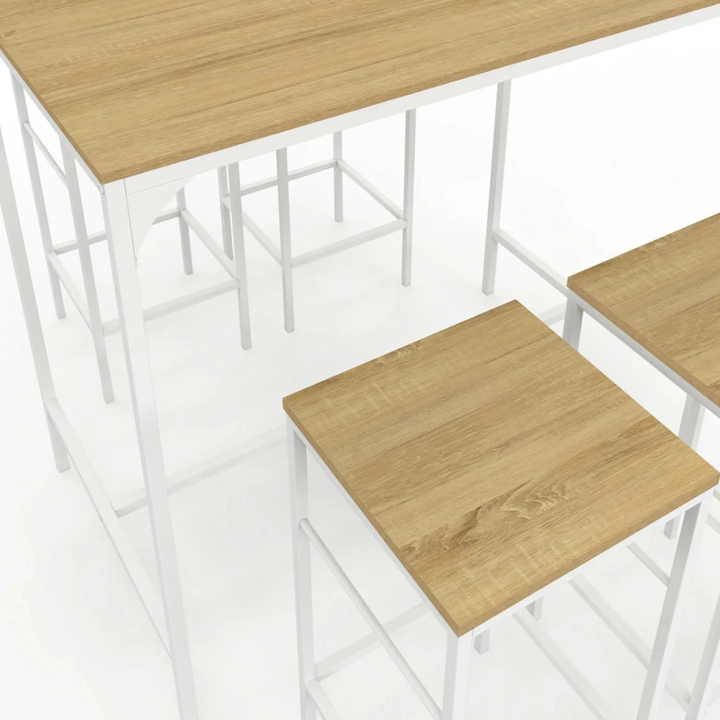 Table haute avec 4 tabourets métal blanc et bois style industriel*IDMarket Outlet