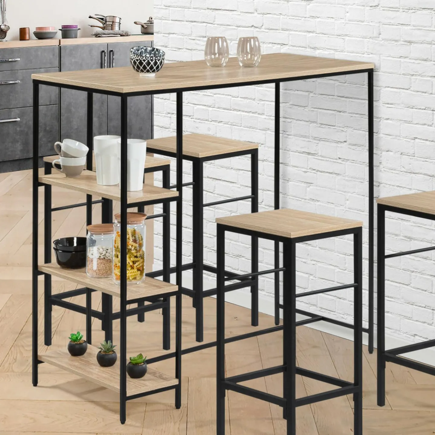 Table haute industrielle avec étagères*IDMarket Online