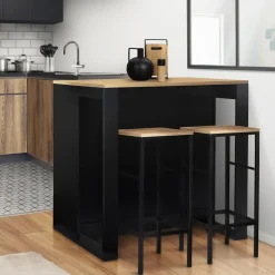 Table haute îlot de cuisine noir et bois*IDMarket Hot