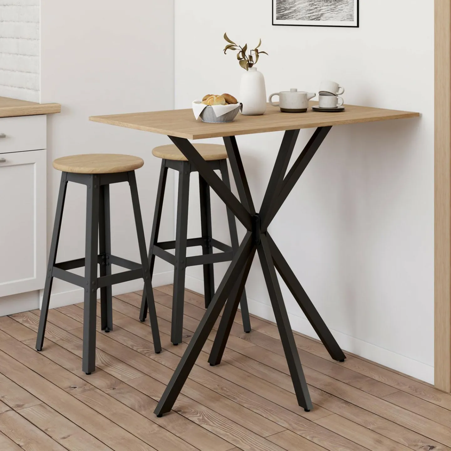 Table haute mange debout recangulaire bois et métal noir pied araignée 100 cm*IDMarket Discount