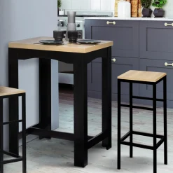 Table haute mange-debout extensible noire et bois*IDMarket Hot
