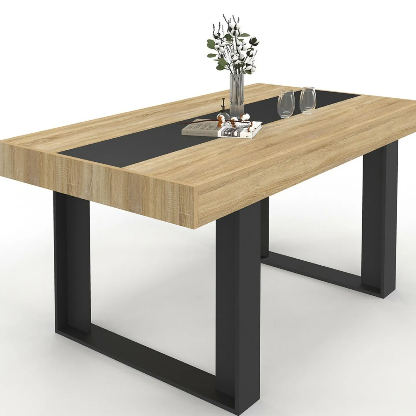 Table industrielle bois et noire 6 personnes 160 cm*IDMarket Sale