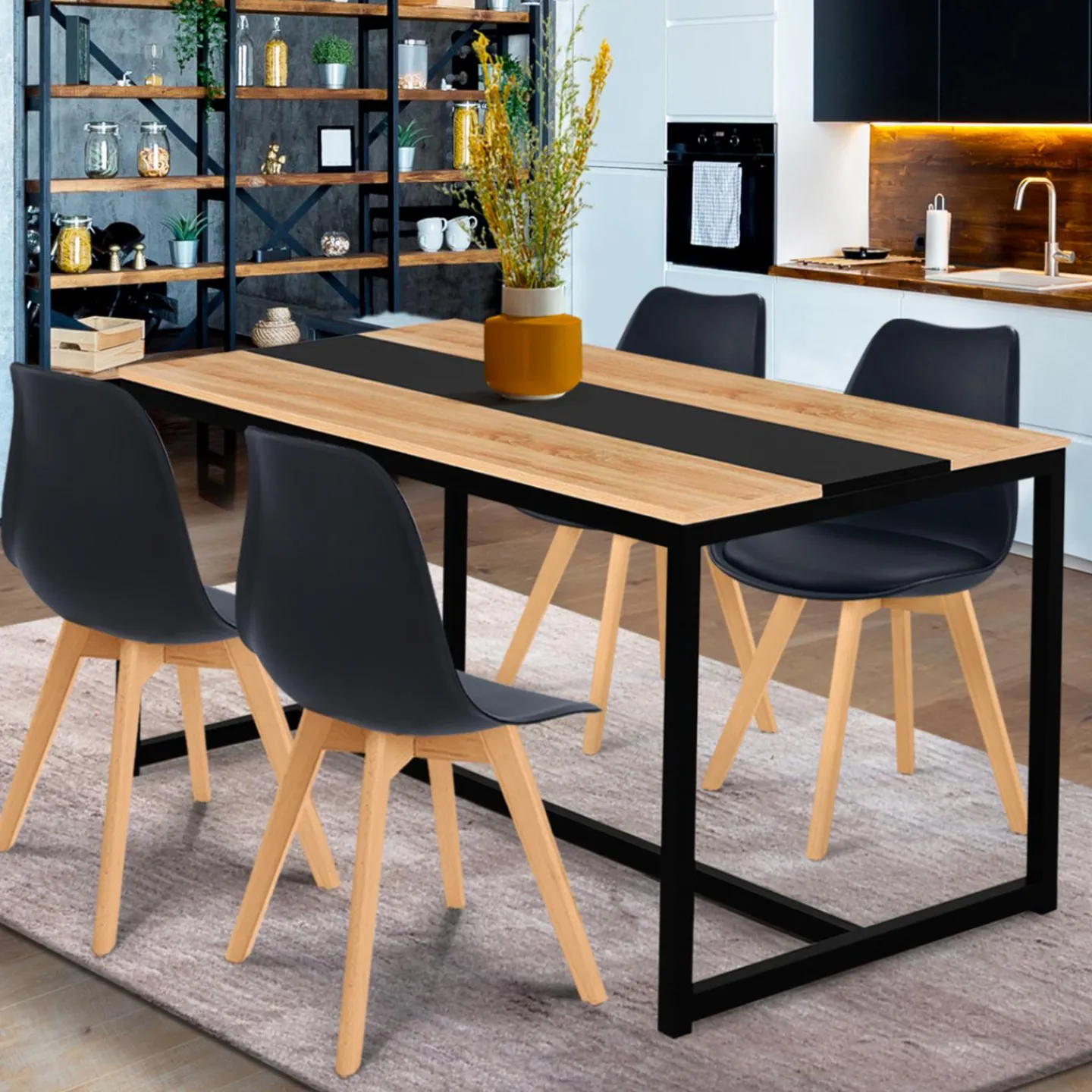 Table industrielle bois et métal 6 personnes 120 cm*IDMarket Clearance