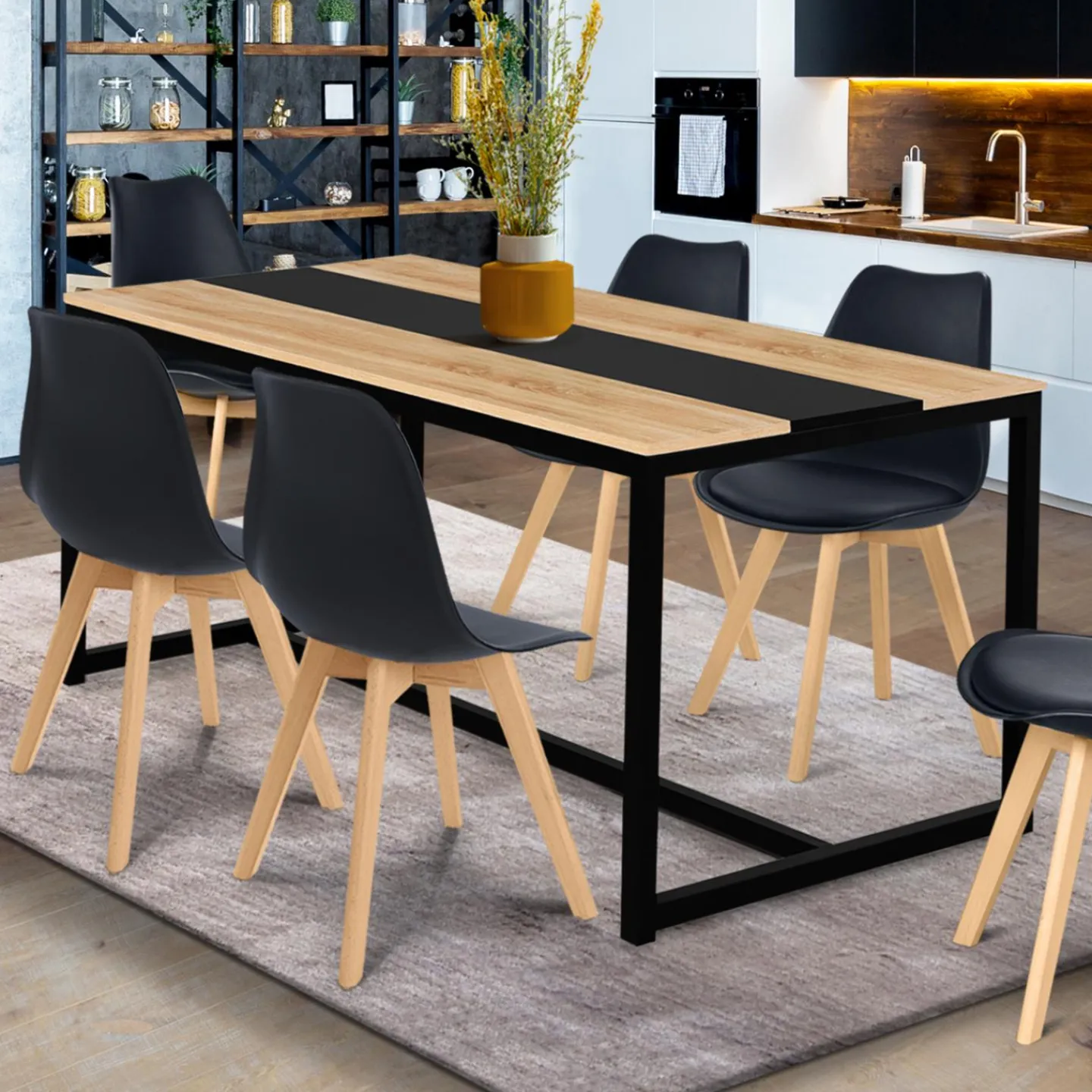 Table industrielle bois et métal 8 personnes 150 cm*IDMarket Discount