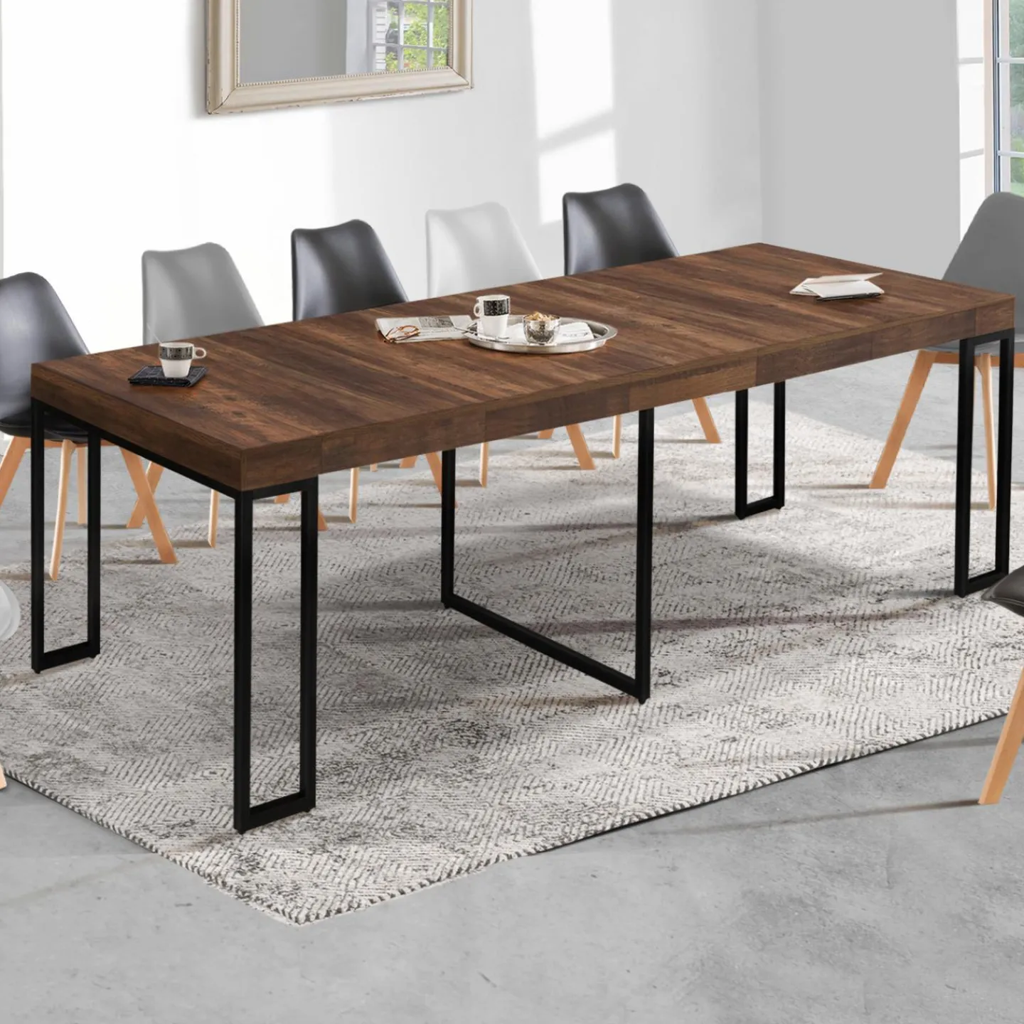 Table industrielle extensible 14 personnes 300 cm bois foncé*IDMarket Clearance