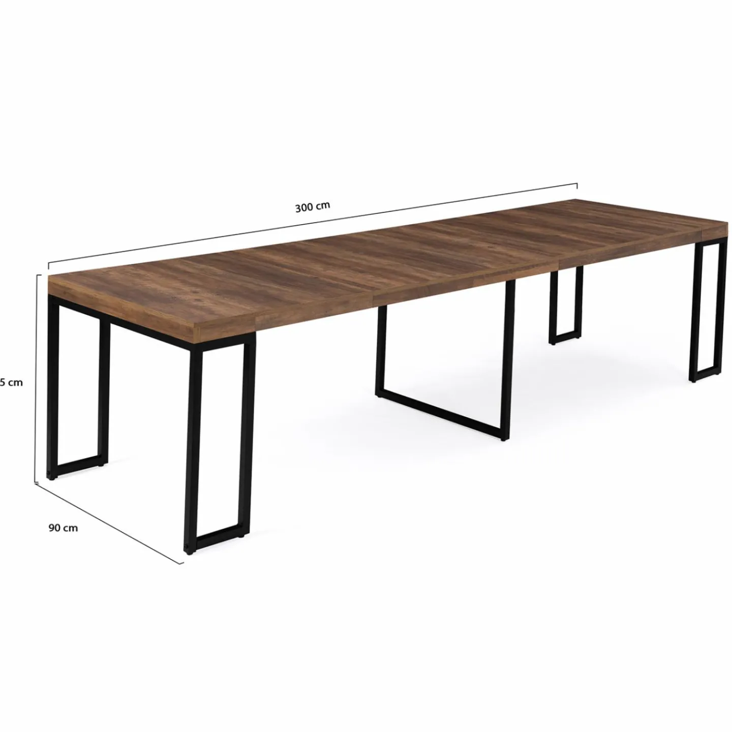 Table industrielle extensible 14 personnes 300 cm bois foncé*IDMarket Clearance
