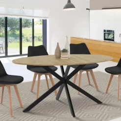 Table industrielle 8 personnes ovale bois et pied araignée noir 150 cm*IDMarket