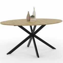 Table industrielle 8 personnes ovale bois et pied araignée noir 150 cm*IDMarket