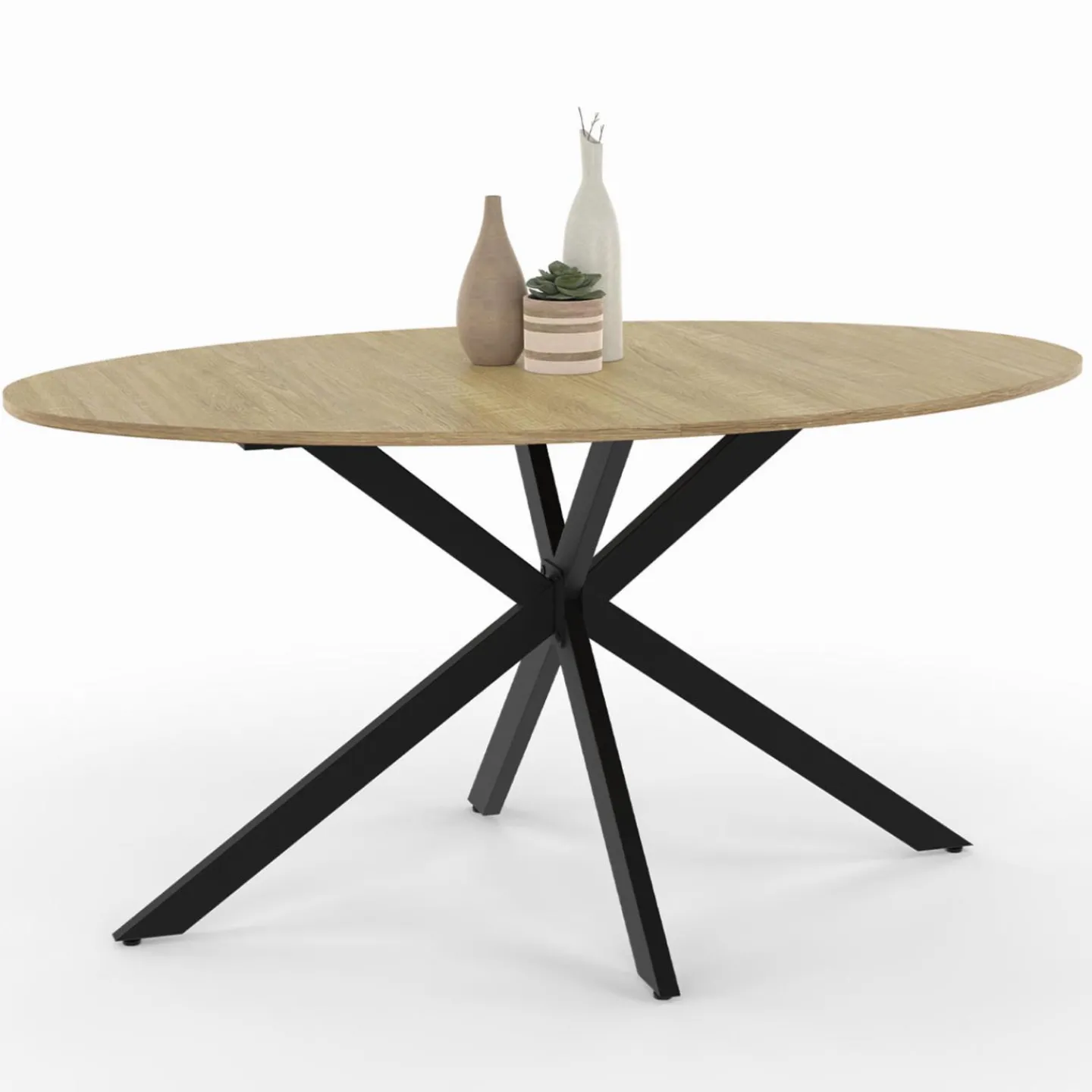 Table industrielle 8 personnes ovale bois et pied araignée noir 150 cm*IDMarket