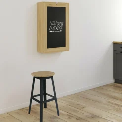 Table murale pliable MACCHIA avec étagères et tableau craie 2 personnes bois et noir*IDMarket Sale