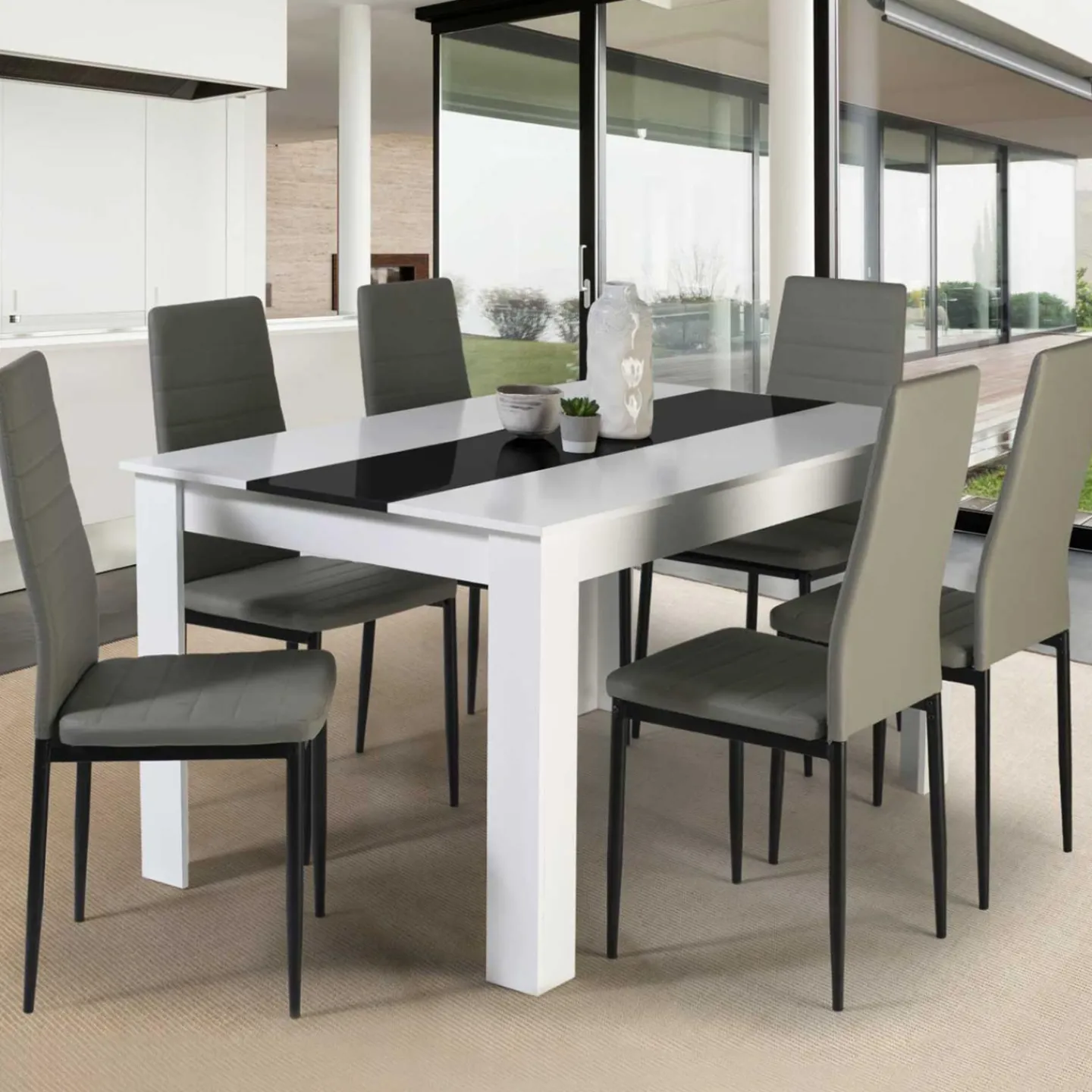 Table noire et blanche 6 personnes*IDMarket Online