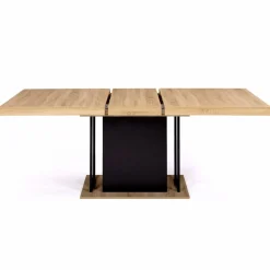 Table pied central extensible noir et bois façon hêtre*IDMarket Clearance