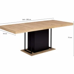 Table pied central extensible noir et bois façon hêtre*IDMarket Clearance