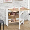 Table pliante blanche plateau bois avec double rangement central*IDMarket Best
