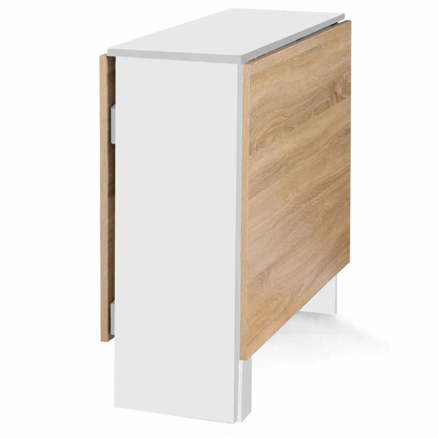 Table pliante blanche plateau bois avec double rangement central*IDMarket Best