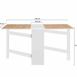 Table pliante blanche plateau bois avec double rangement central*IDMarket Best