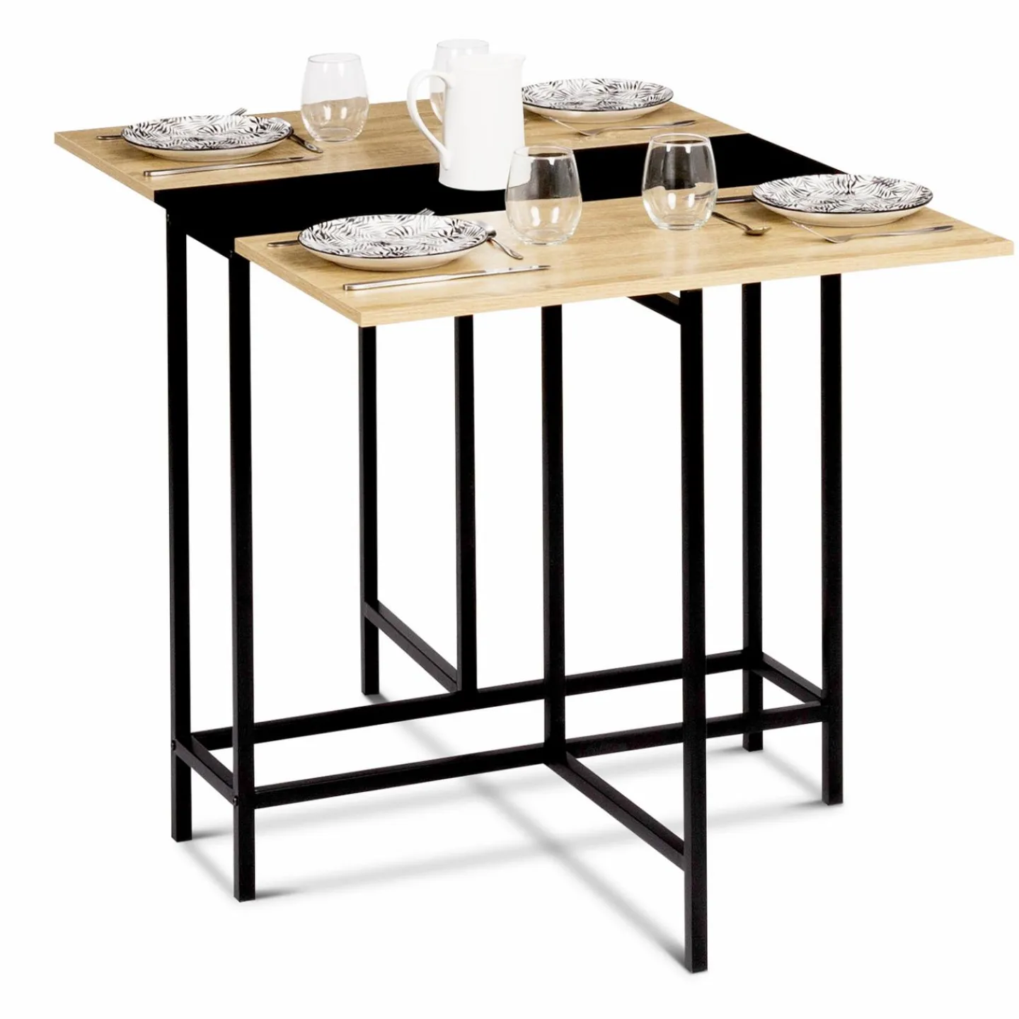 Table pliante industrielle bois et métal noir 2-4 personnes*IDMarket