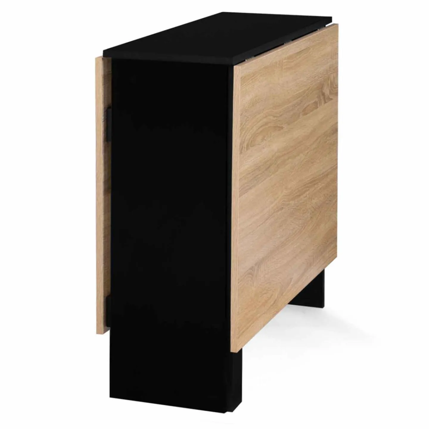 Table pliante noire plateau bois avec double rangement central*IDMarket Online