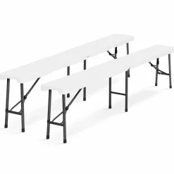 Table pliante portable blanche 1m80 et 2 bancs pliables*IDMarket Best