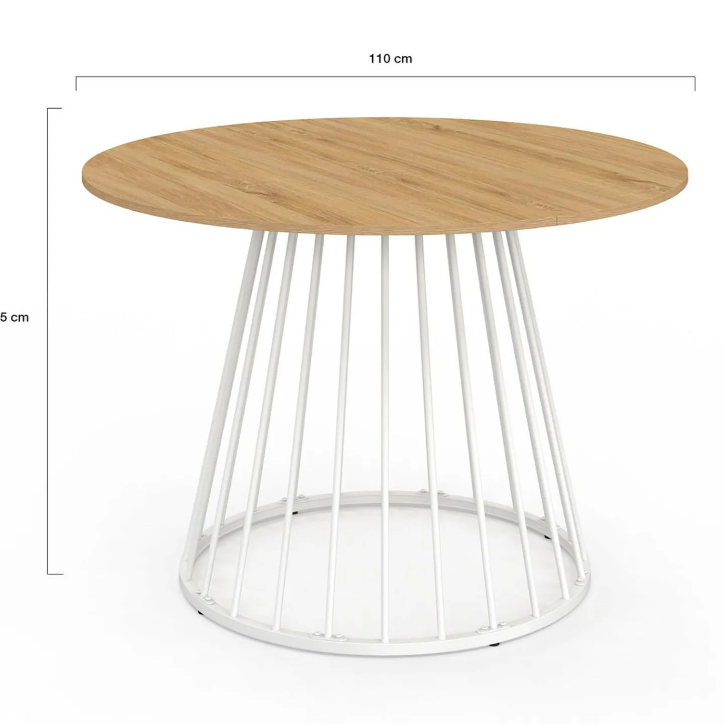 Table ronde à manger 110cm 6 personnes plateau bois et pied filaire métal blanc*IDMarket Online