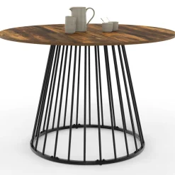 Table ronde à manger 110cm 6 personnes plateau bois foncé et pied filaire métal noir*IDMarket Clearance