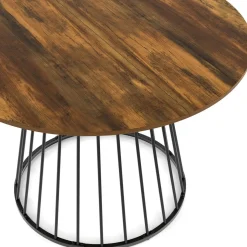 Table ronde à manger 110cm 6 personnes plateau bois foncé et pied filaire métal noir*IDMarket Clearance