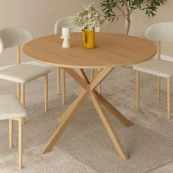 Table ronde 6 personnes bois effet hêtre 6 personnes 110 cm pied araignée*IDMarket