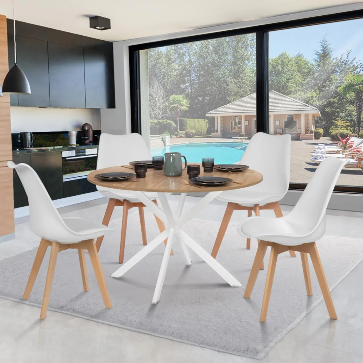 Table ronde bois et blanche 6 personnes industrielle*IDMarket Outlet