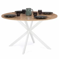 Table ronde bois et blanche 6 personnes industrielle*IDMarket Outlet