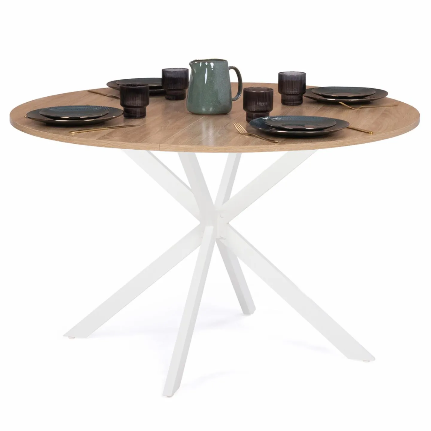 Table ronde bois et blanche 6 personnes industrielle*IDMarket Outlet