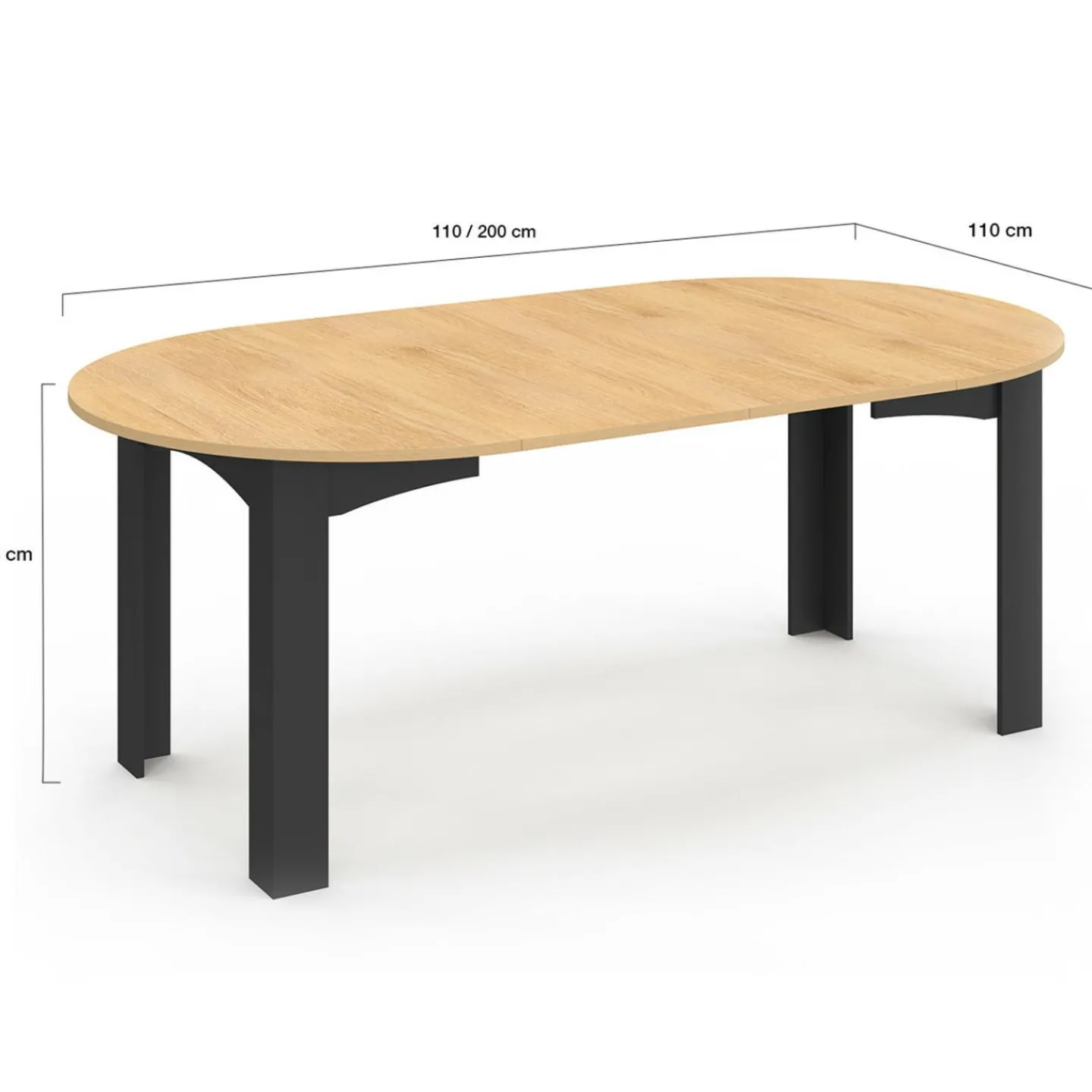 Table ronde extensible 110-200 cm 4-10 personnes plateau façon hêtre pieds noirs*IDMarket Sale