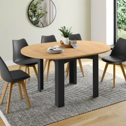 Table ronde extensible 4-8 personnes noir et bois*IDMarket Online