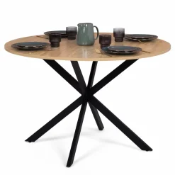 Table ronde noir et bois 4-6 personnes 110cm pied araignée*IDMarket Best