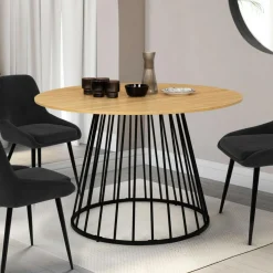 Table ronde pied filaire bois et noir 6 personnes*IDMarket Hot